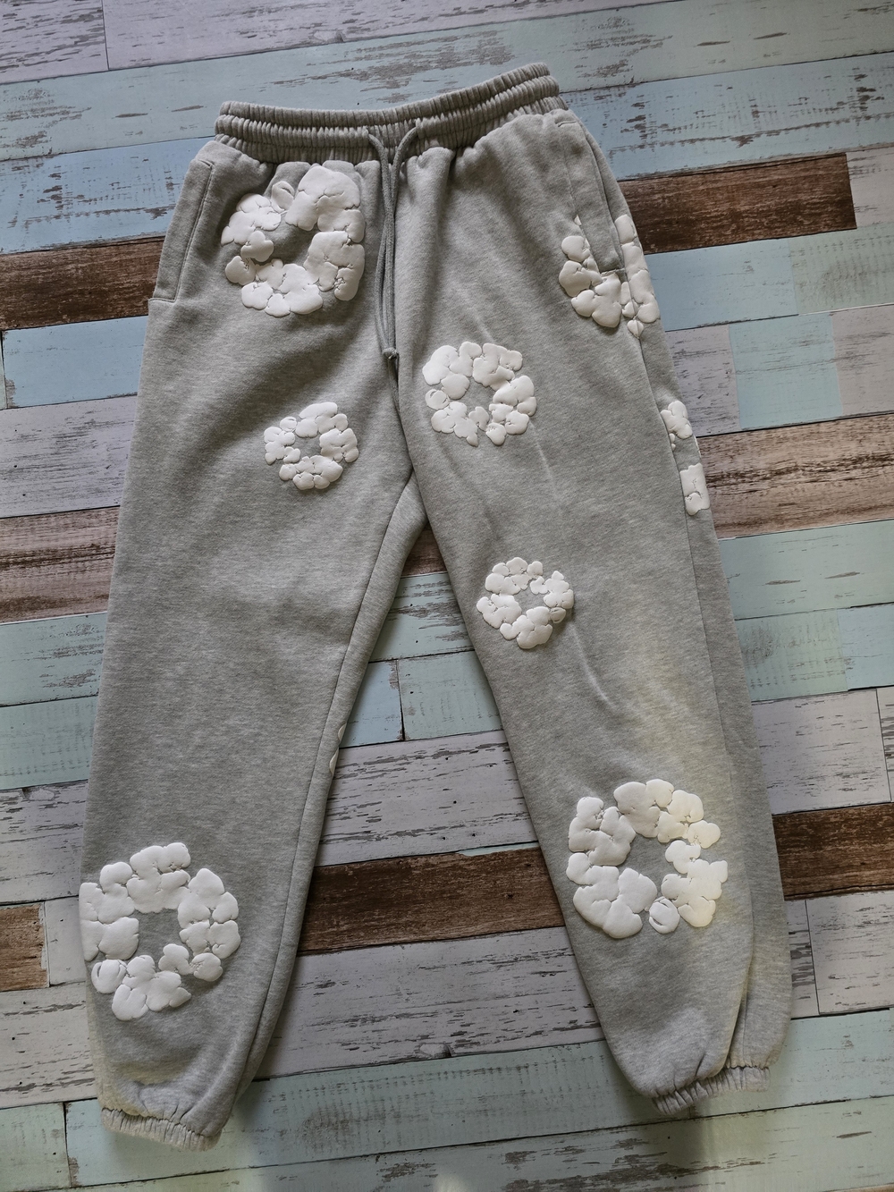 Gray Sweatpants with White Puff Appliqués